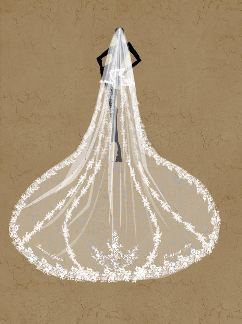Customized Wedding Veil Sketch - Bridal Keepsake