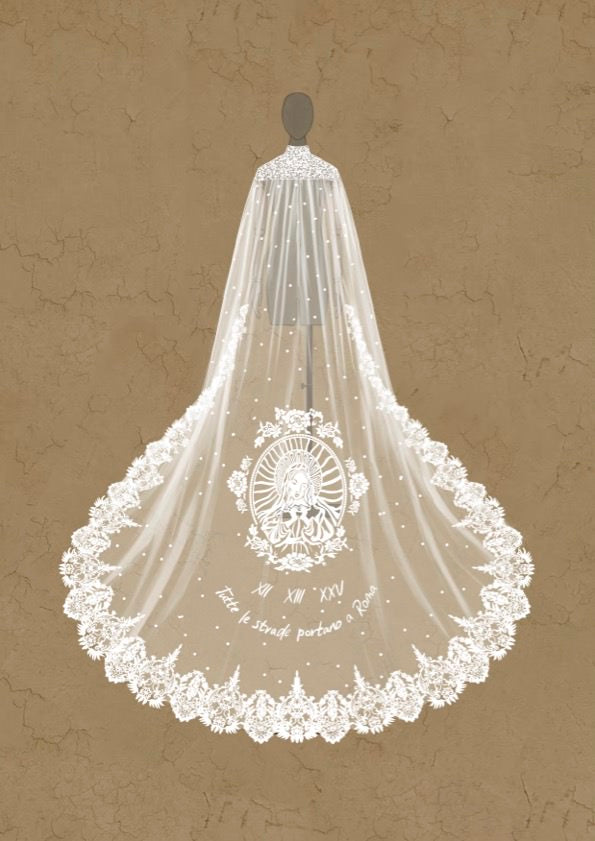 Customized Wedding Veil Sketch - Bridal Keepsake