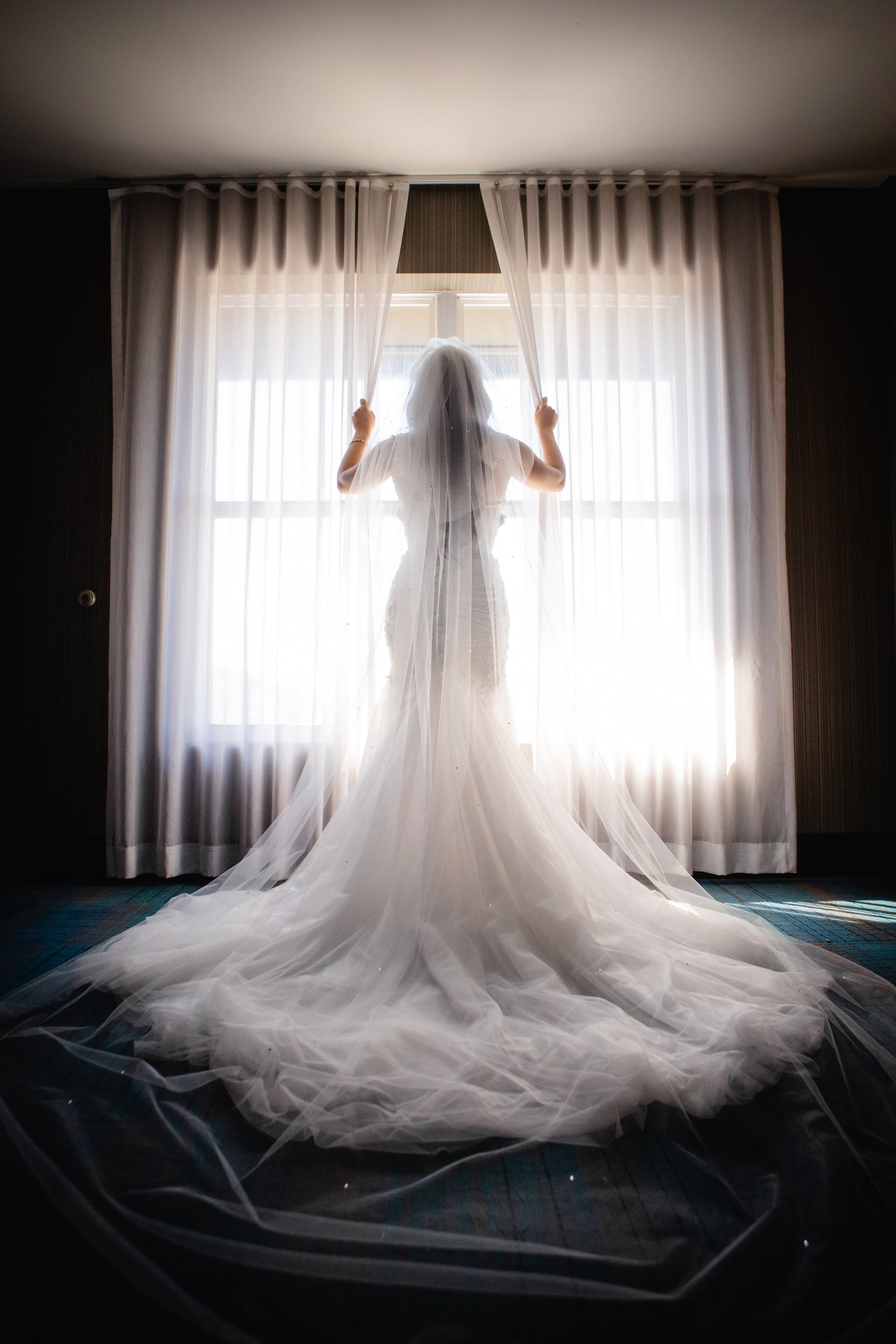 wedding veil for mermaid dress mermaid wedding dress with long veil Mermaid Wedding Dress in Sequin Lace with Deep-V Neckline & Keyhole Back 12