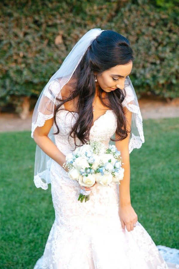 1 Layer Tulle Partial Lace Trim Ivory Bridal Veil Wedding – BestWeddingVeil
