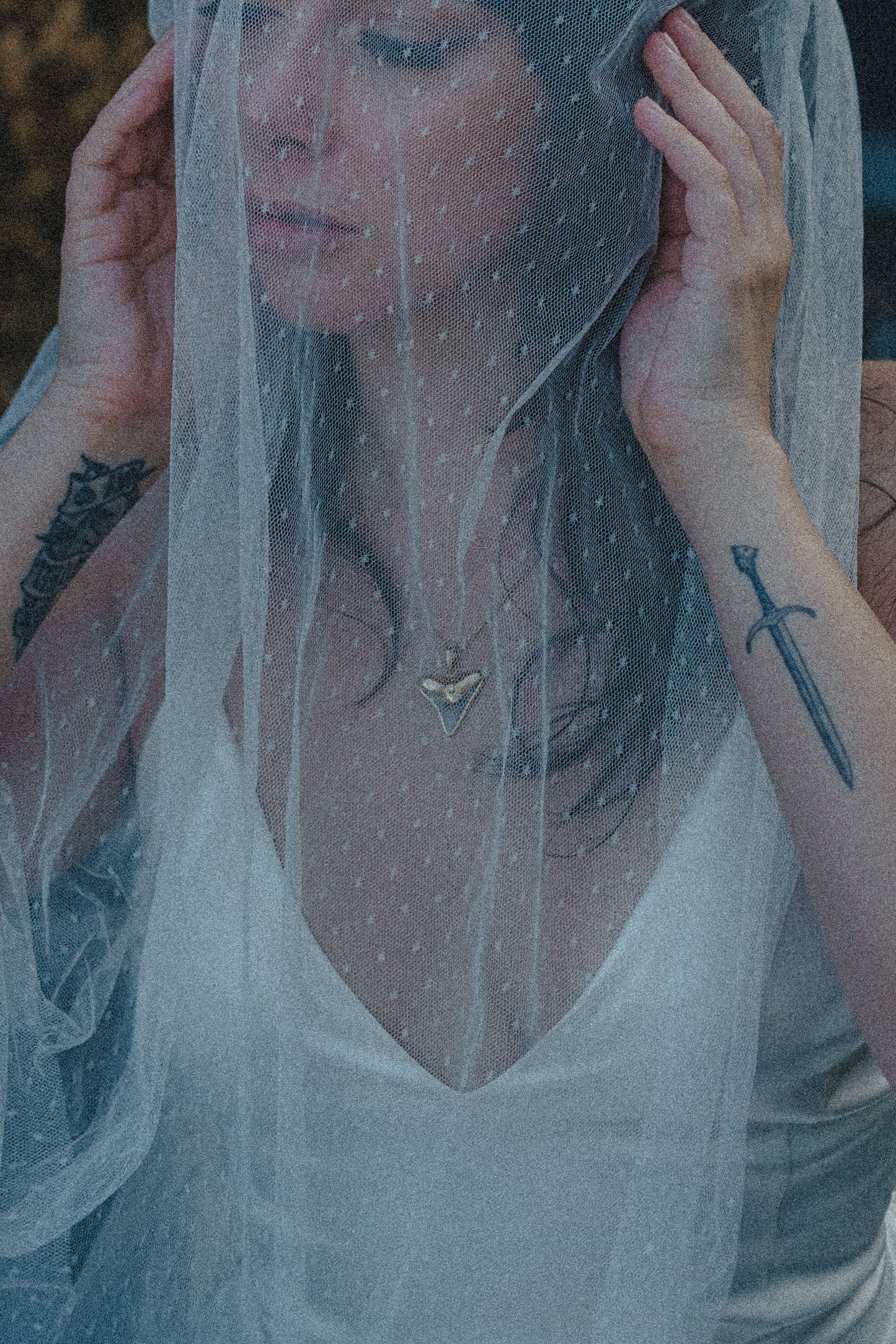 polka dot blusher wedding veil two layers for fun and cool tattooed bride e