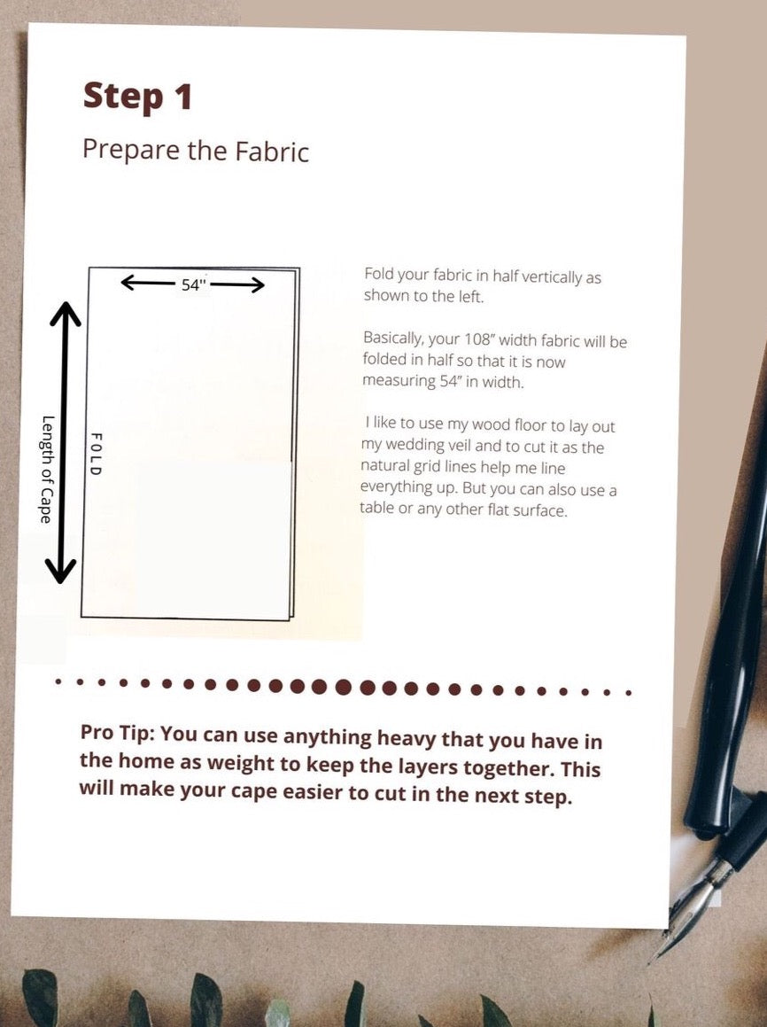 sewing pattern page for diy wedding cape for brides on budget