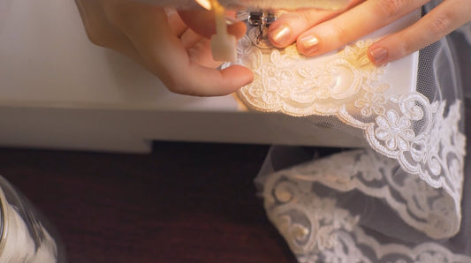 sewing a bridal veil with lace trim on sewing machine