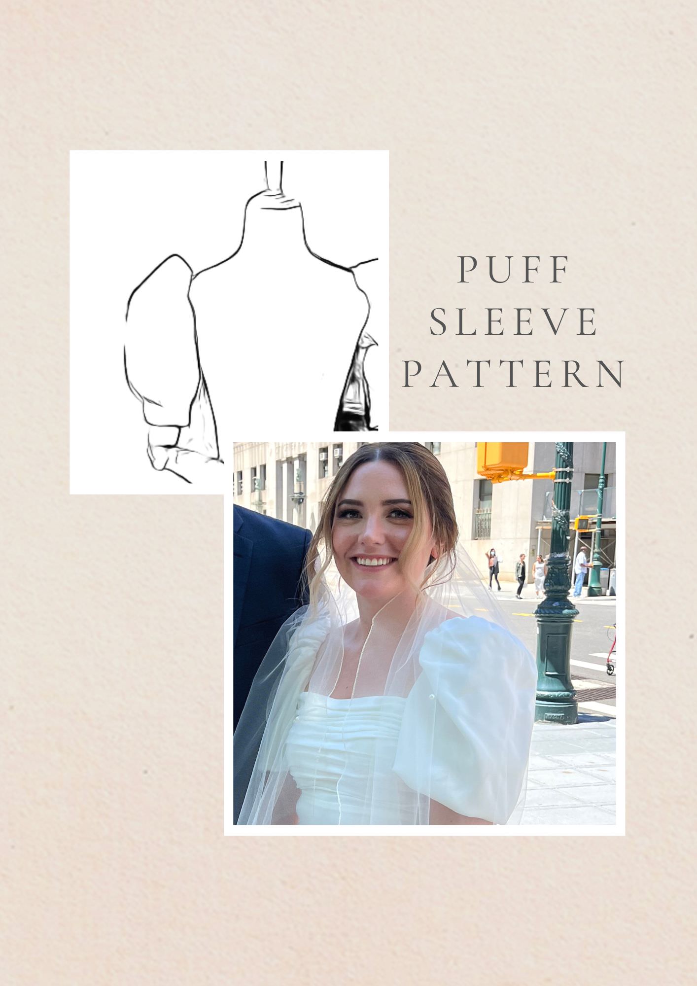 simple Stitching Template for Detachable Bridal Puff Sleeves in satin