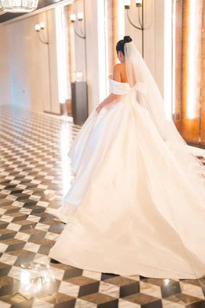 Swarovski edge bridal veil cathedral length for resort Hong Kong bride