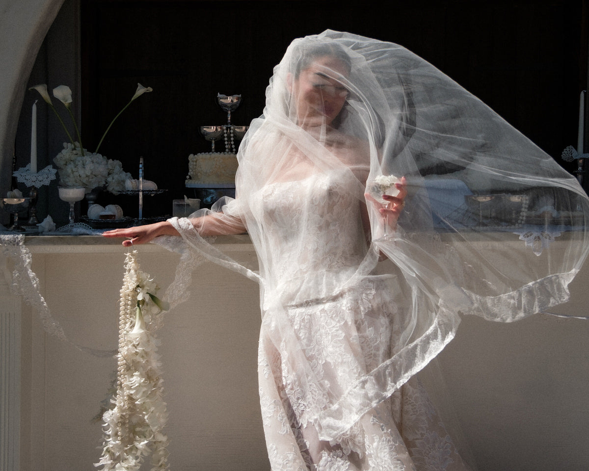 Load video: happy bride in custom lace veil with beautiful ceremony shots