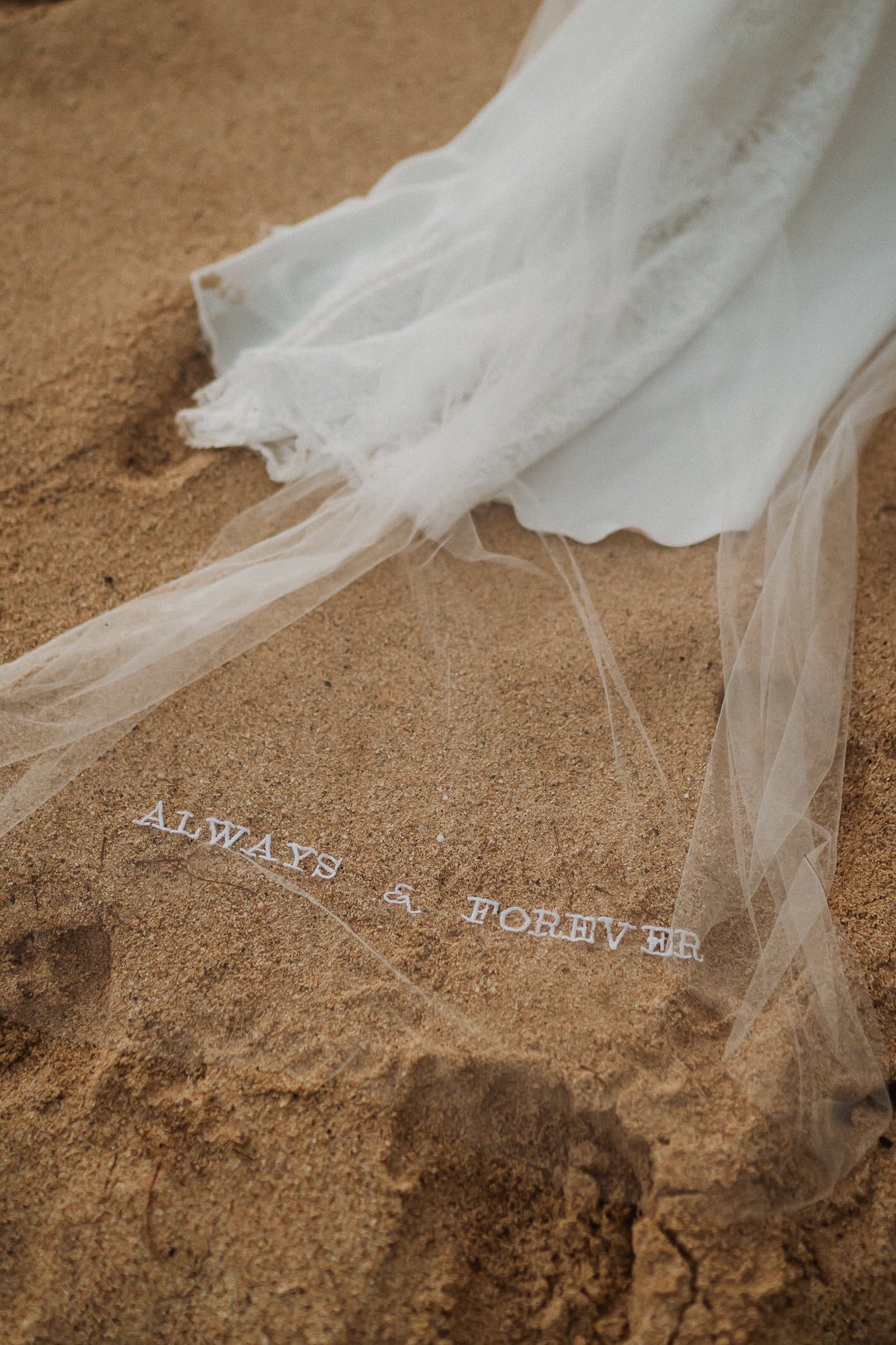 always and forever embroidered wedding veil in serif font