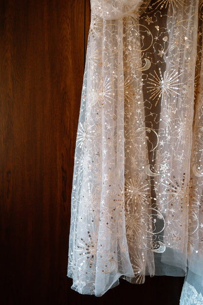 feminine blush pink sparkly sequin bridal cloak for fantasy inspired brides