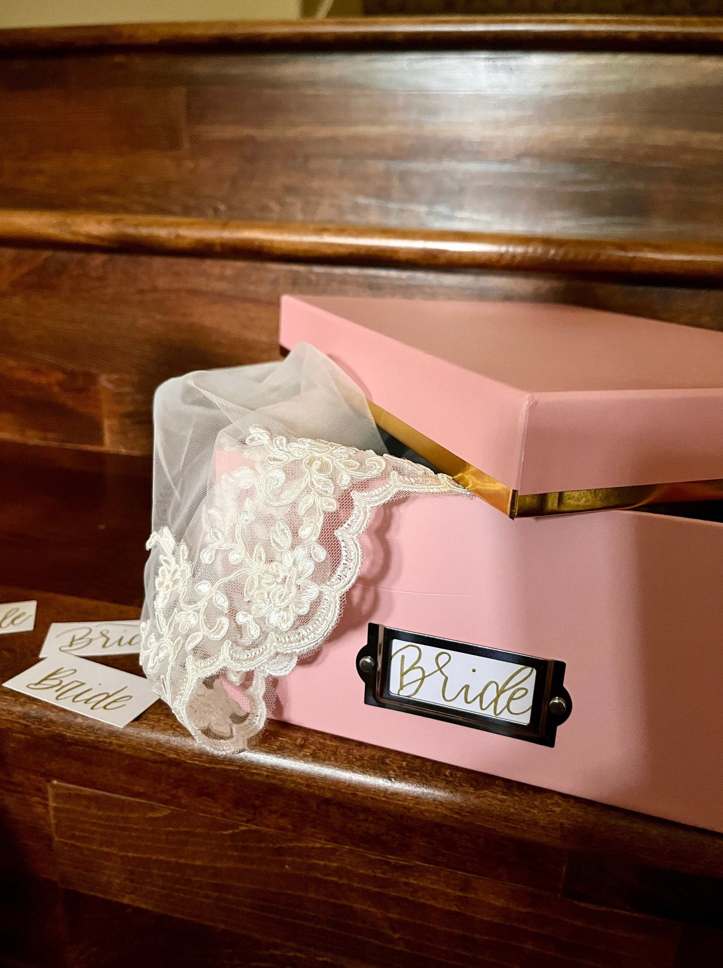 wedding keepsake preservation box with materials for wedding veils