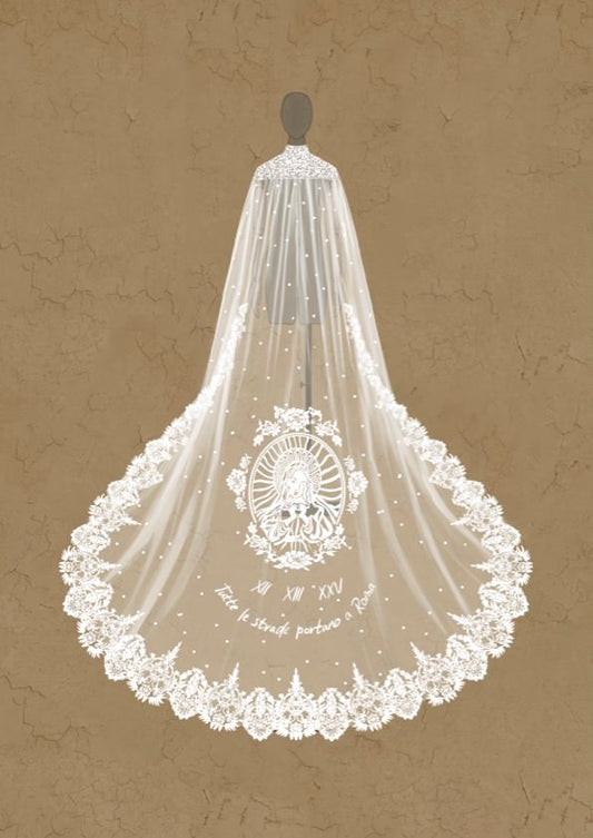 Customized Wedding Veil Sketch - Bridal Keepsake
