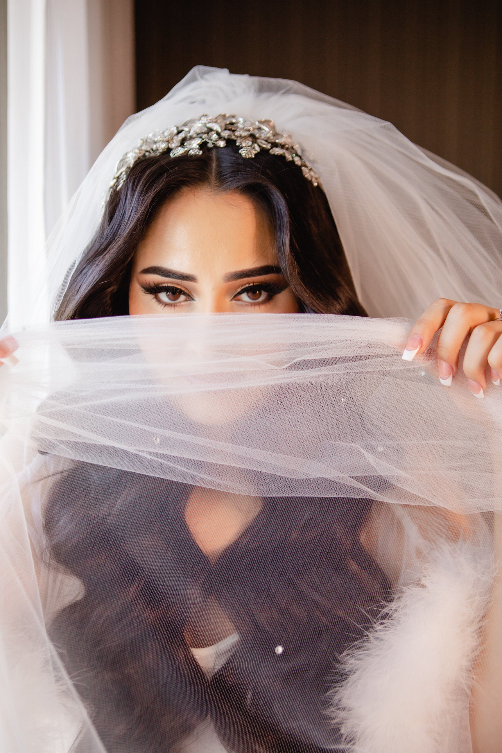 One Tier Chapel Length Rhinestone Tulle Wedding Veil