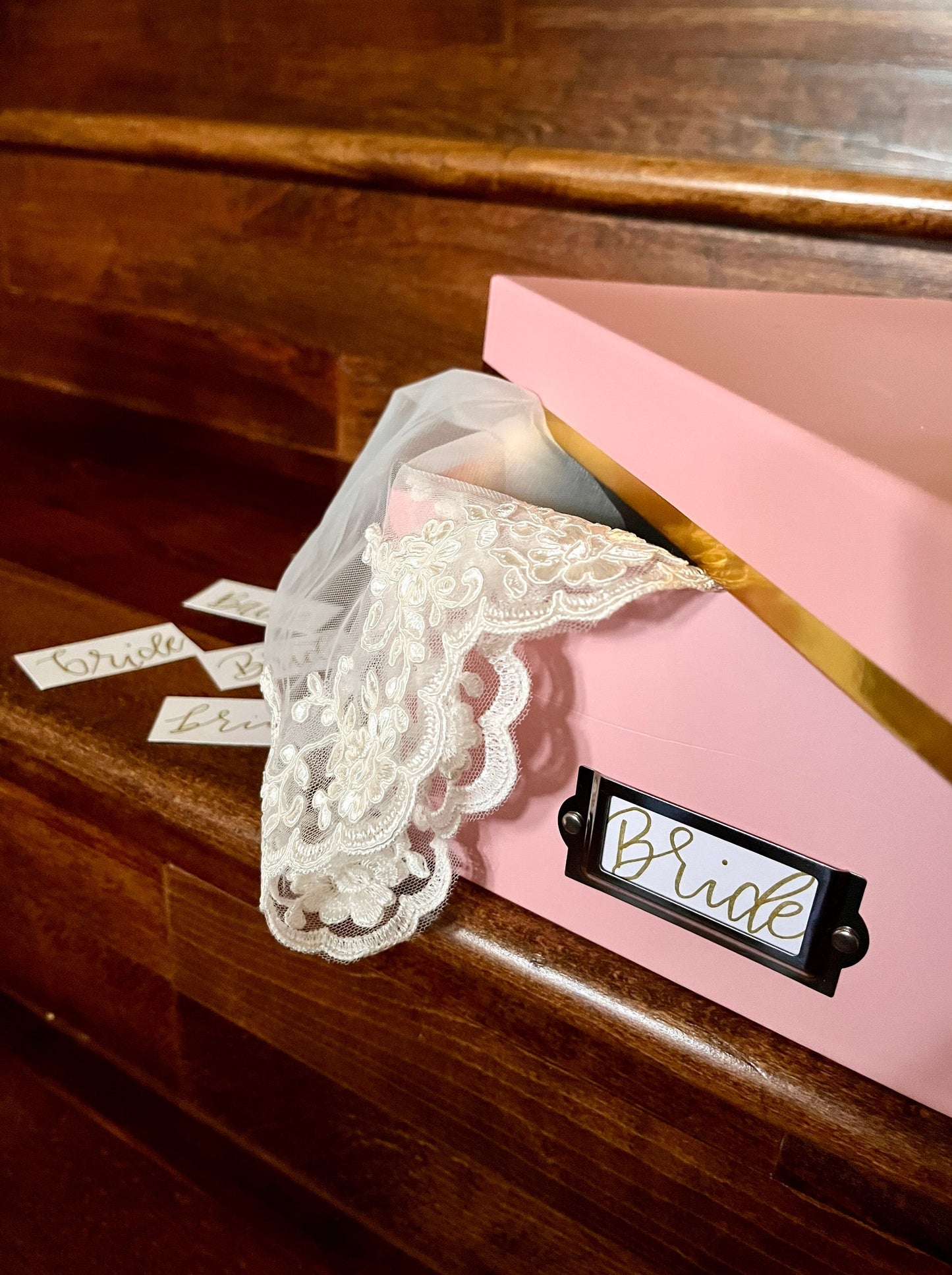 pink and gold wedding veil kit for simple draped shAWl