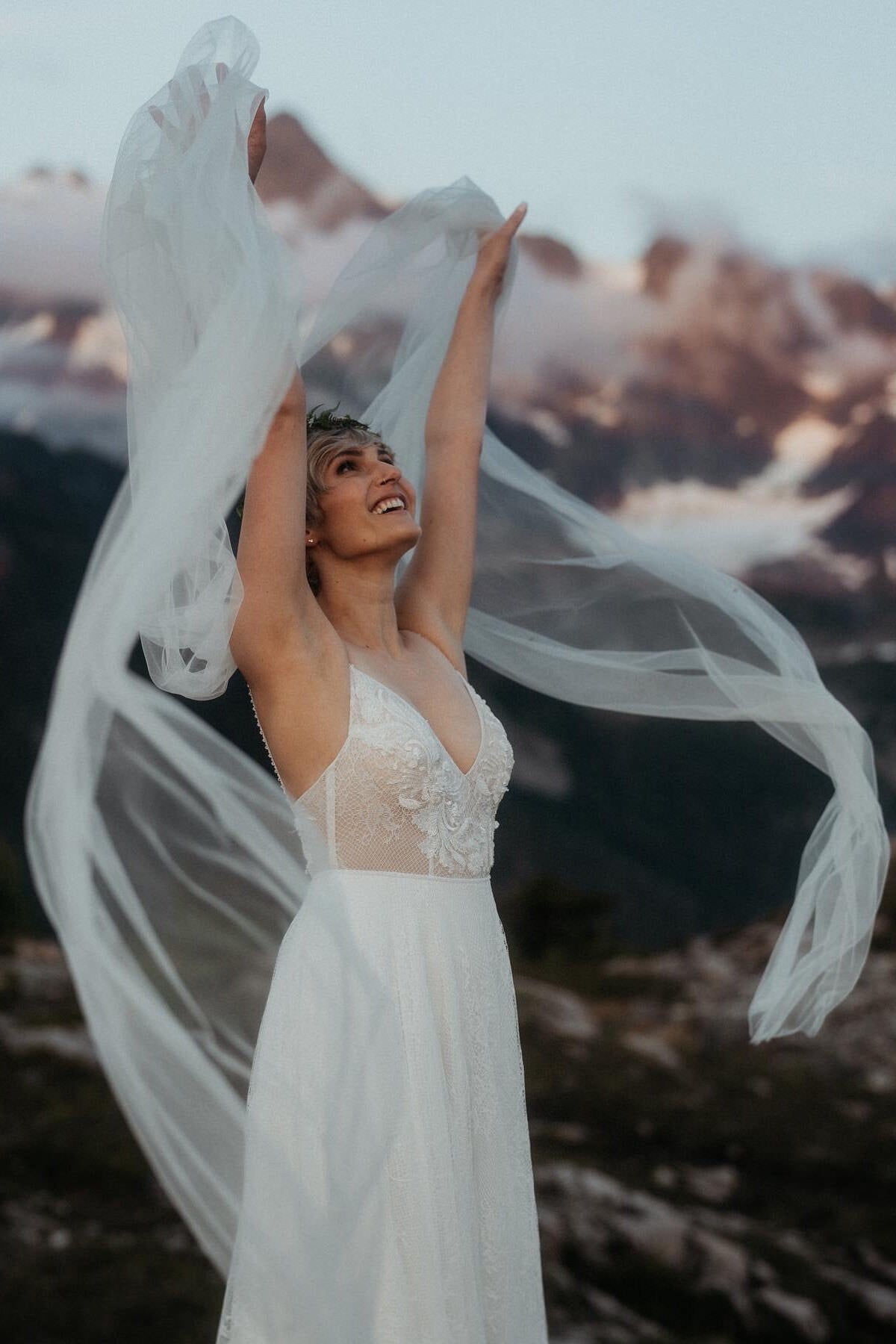 destination mountaintop elopement inspiration with bridal sleeve wings for fairy goddess inspired bride