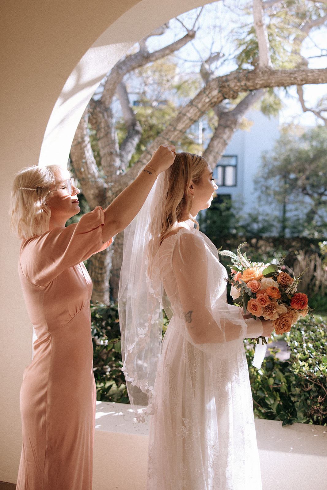 fingertip length wedding veil with winding vines and branches  for romantic La Jolla California wedding