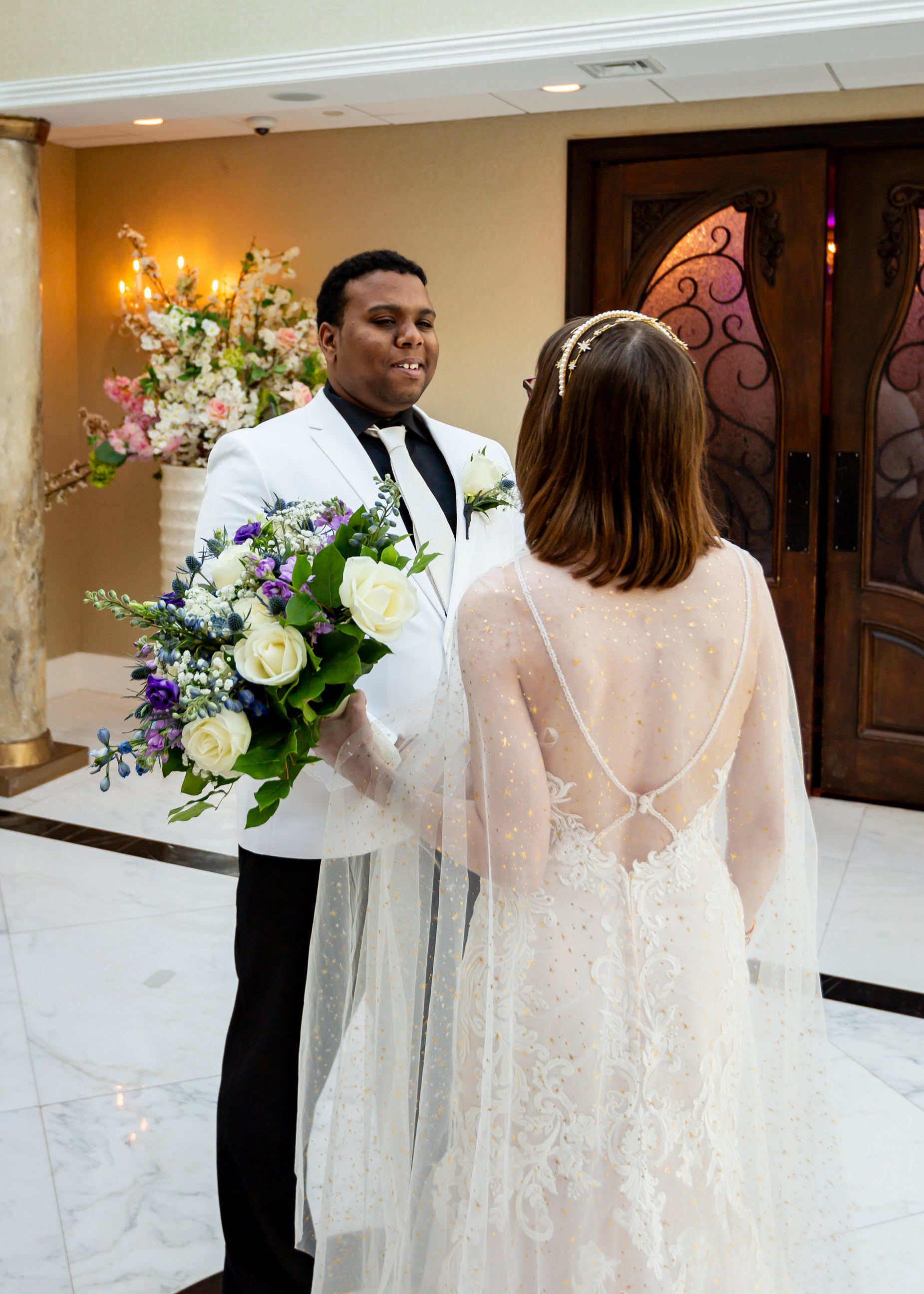 sheer cape wedding dress Sheer Ivory + Gold Starburst Floor Length Wedding Cape
