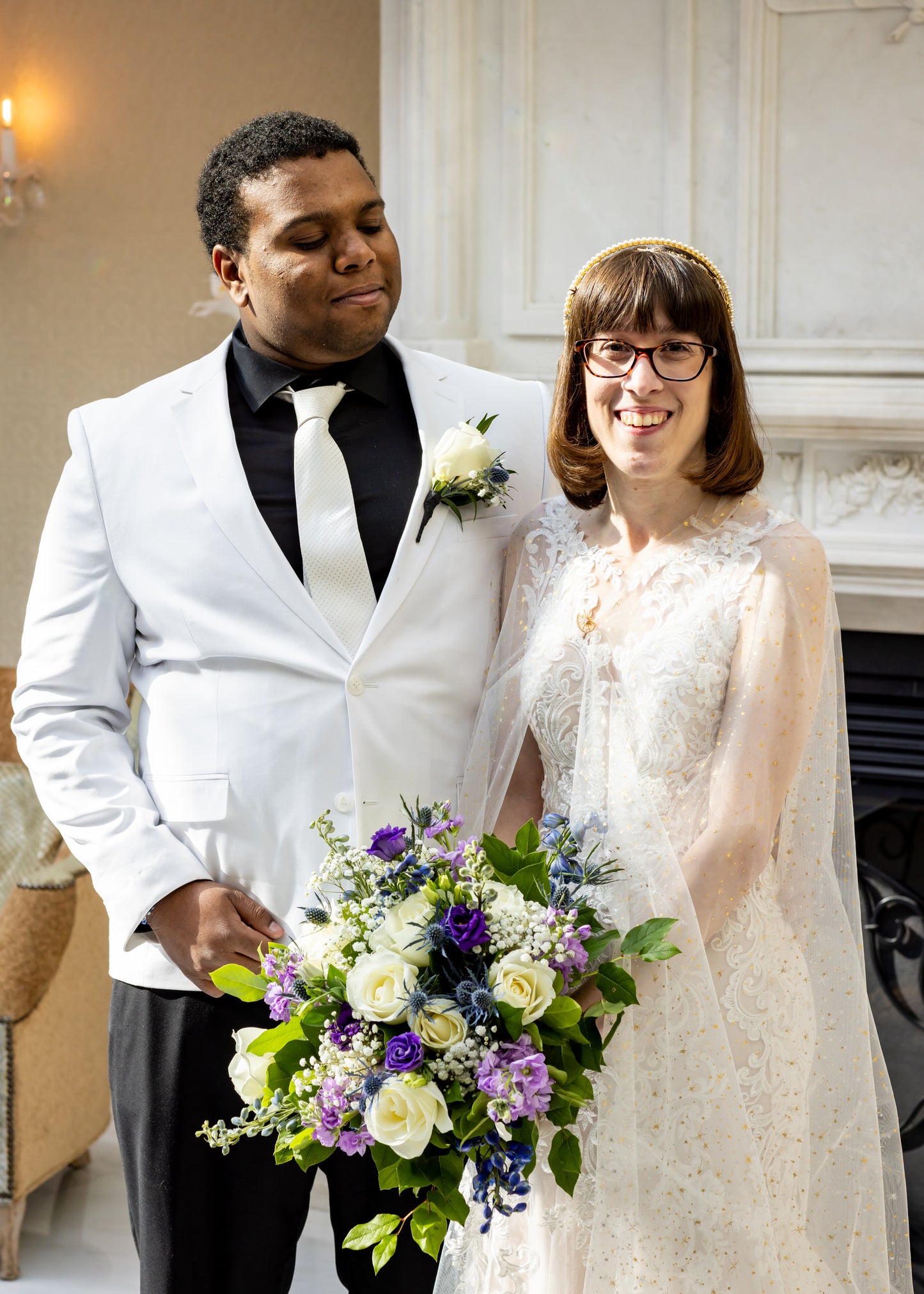 Sheer Ivory + Gold Starburst Floor Length Wedding Cape