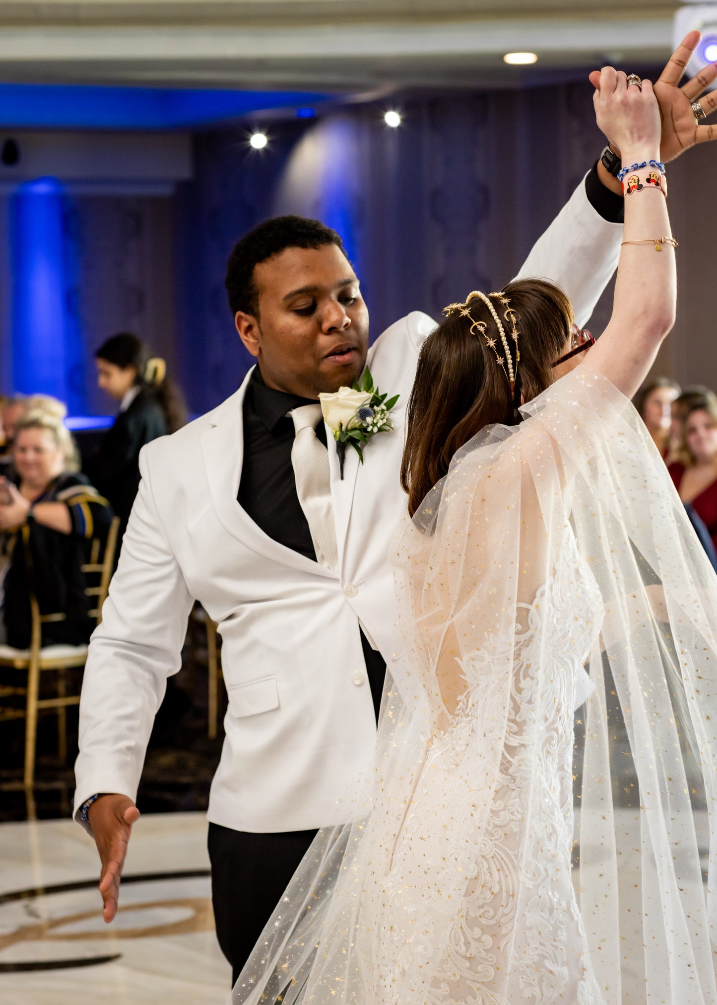 Sheer Ivory + Gold Starburst Floor Length Wedding Cape