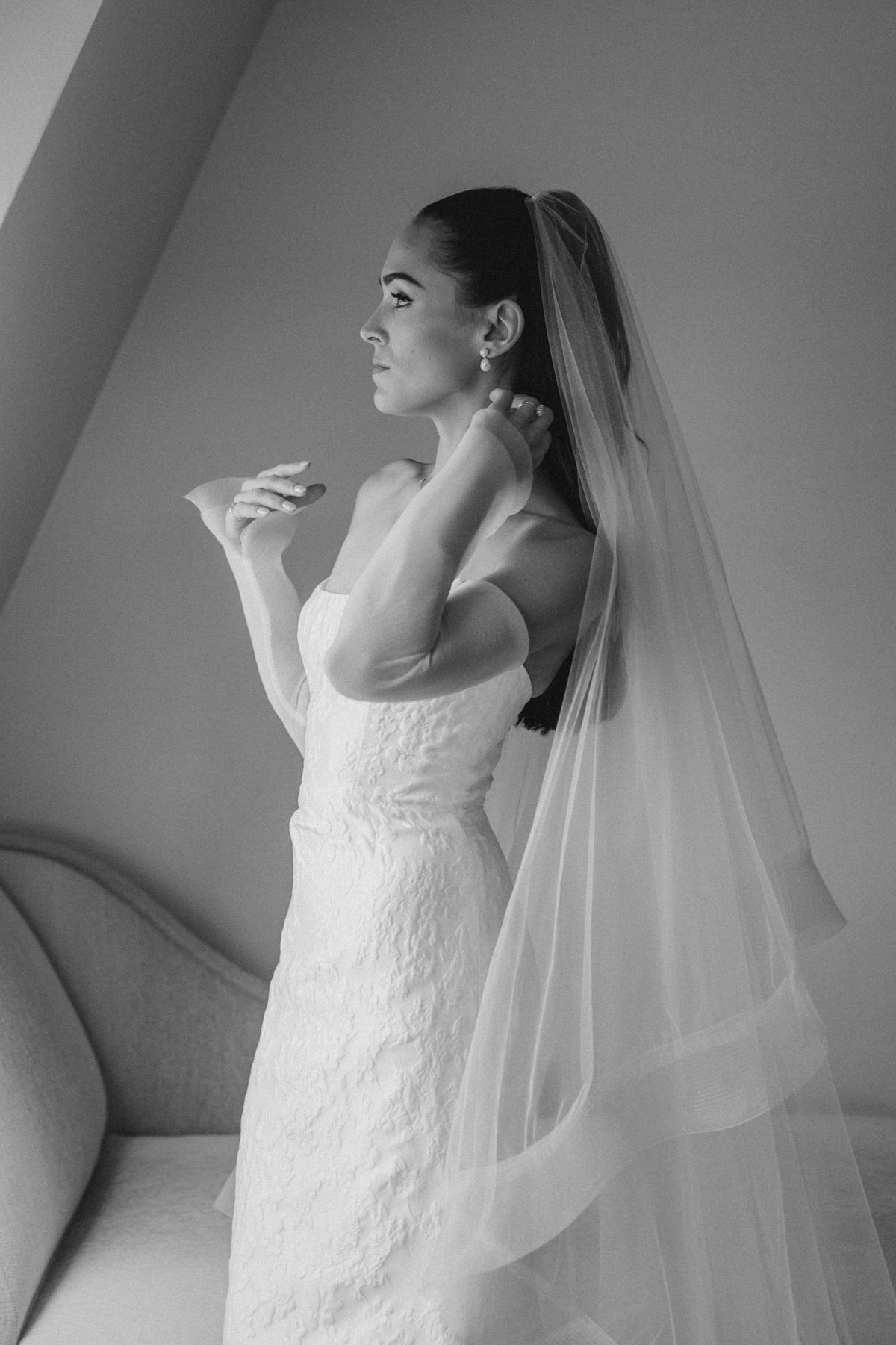Drop Cathedral Wedding Veil with Horsehair Ribbon & Blusher 