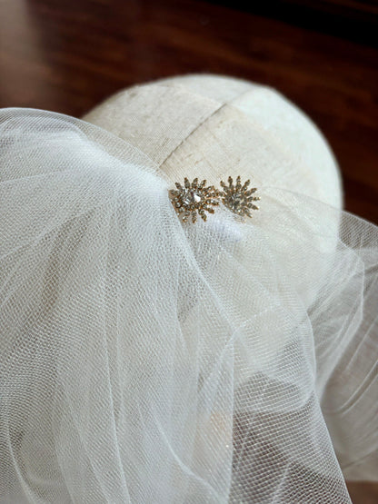 starburst gold bridal veil hair bustle pins with crystals