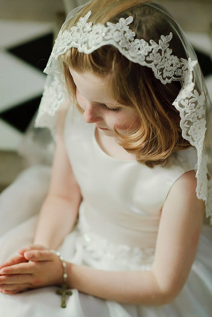first holy communion wedding veil made from  Mom's lace dress