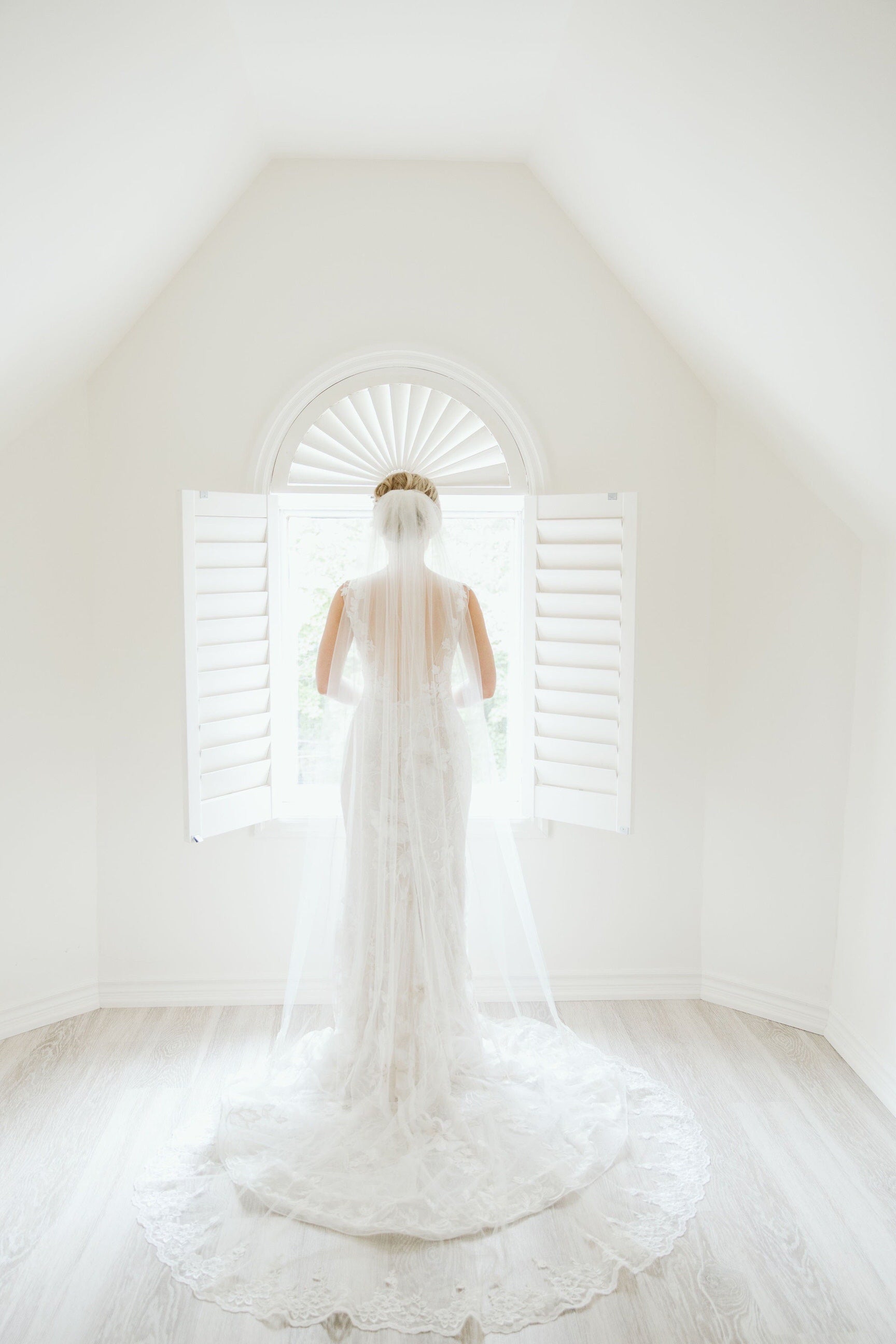 Cathedral Veil with Floral French Lace Trim, White/ Ivory White / Chapel 90 inches / Lace on Bottom of Veil