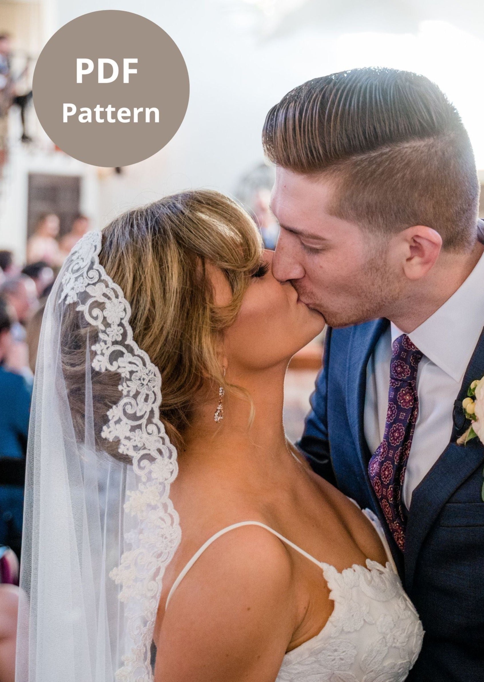 sheer one layer mantilla wedding veil on bride wearing updo with instructions on how to make the accessory