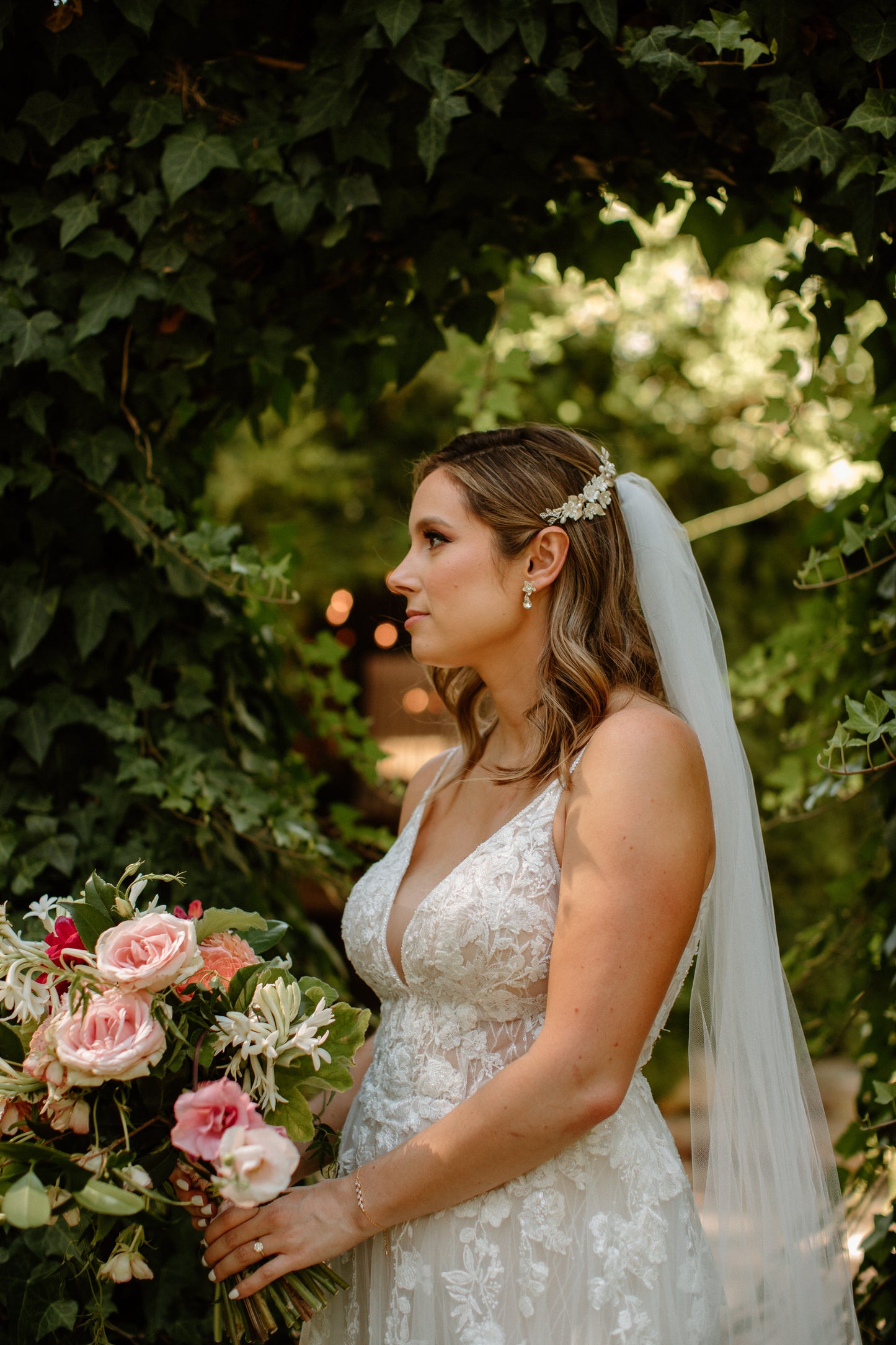 Ivory Drop Veil Wedding Veil and Tiara Chapel Length Bridal Veil and Gold  Tone Headpiece Off-white Veil , Ivory Veil , Champage Veil 