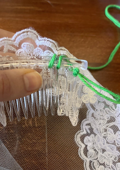 how to sew the comb to the bottom of the lace mantilla wedding veil