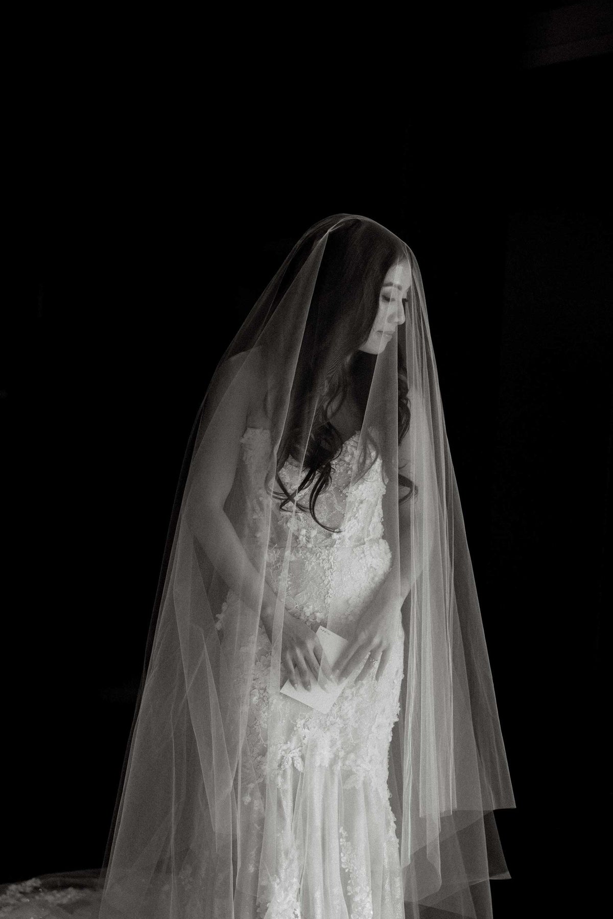 Two Tier Drop Wedding Veil, Long Veil with Blusher, Double  display picture 3