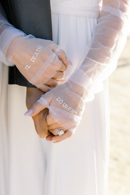 engagement photo bridal gloves with embroidered fingerless design