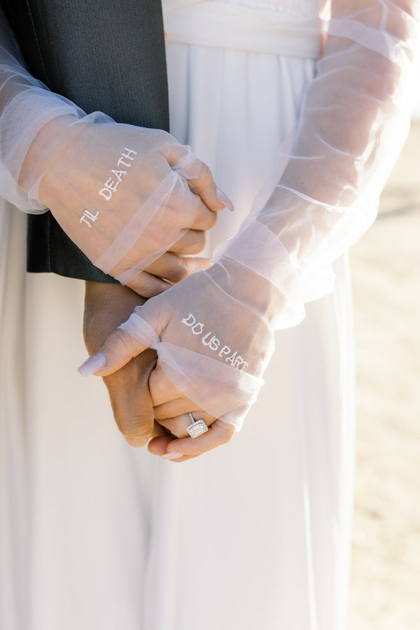 Tulle Fingerless Bridal Glove Set with Embroidered Last Name – One ...