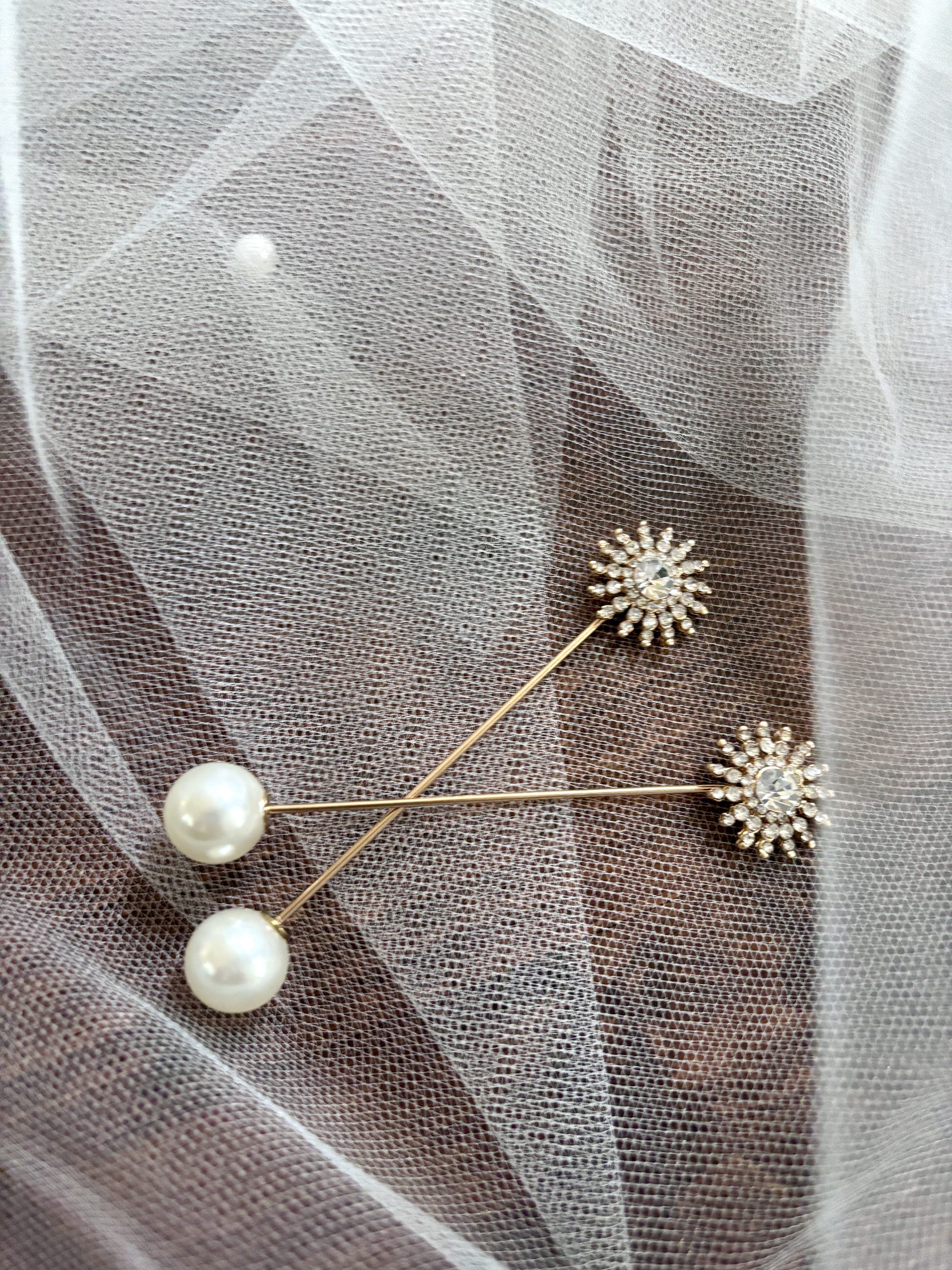 starburst pearl bridal veil hair pin bustles