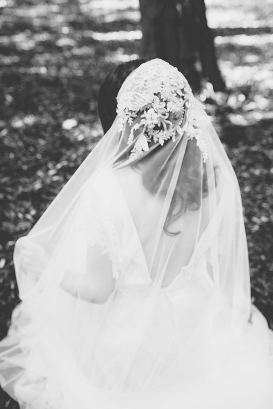 art deco style Juliet cap wedding veil made from grandma's wedding veil
