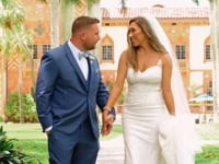 gorgeous santa barbara wedding with cathedral embroidered veil with pet portrait