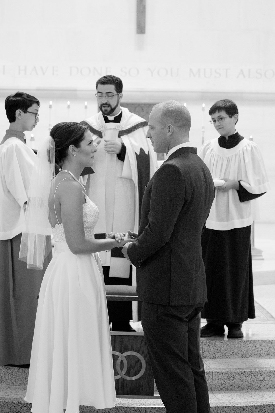 civil ceremony wedding dress with tea length dress and short simple veil