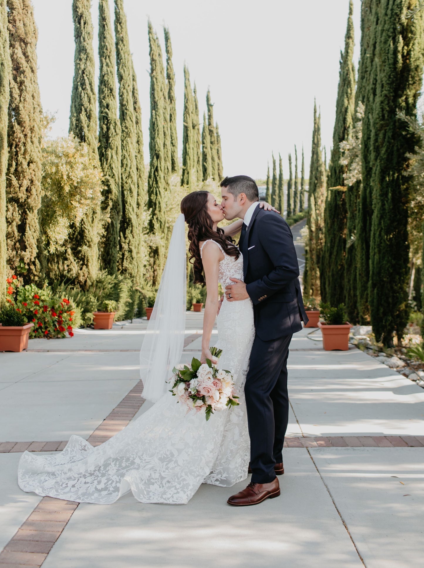 Bride and Groom Vineyard Winery Wedding Style: Veil by One Blushing Bride