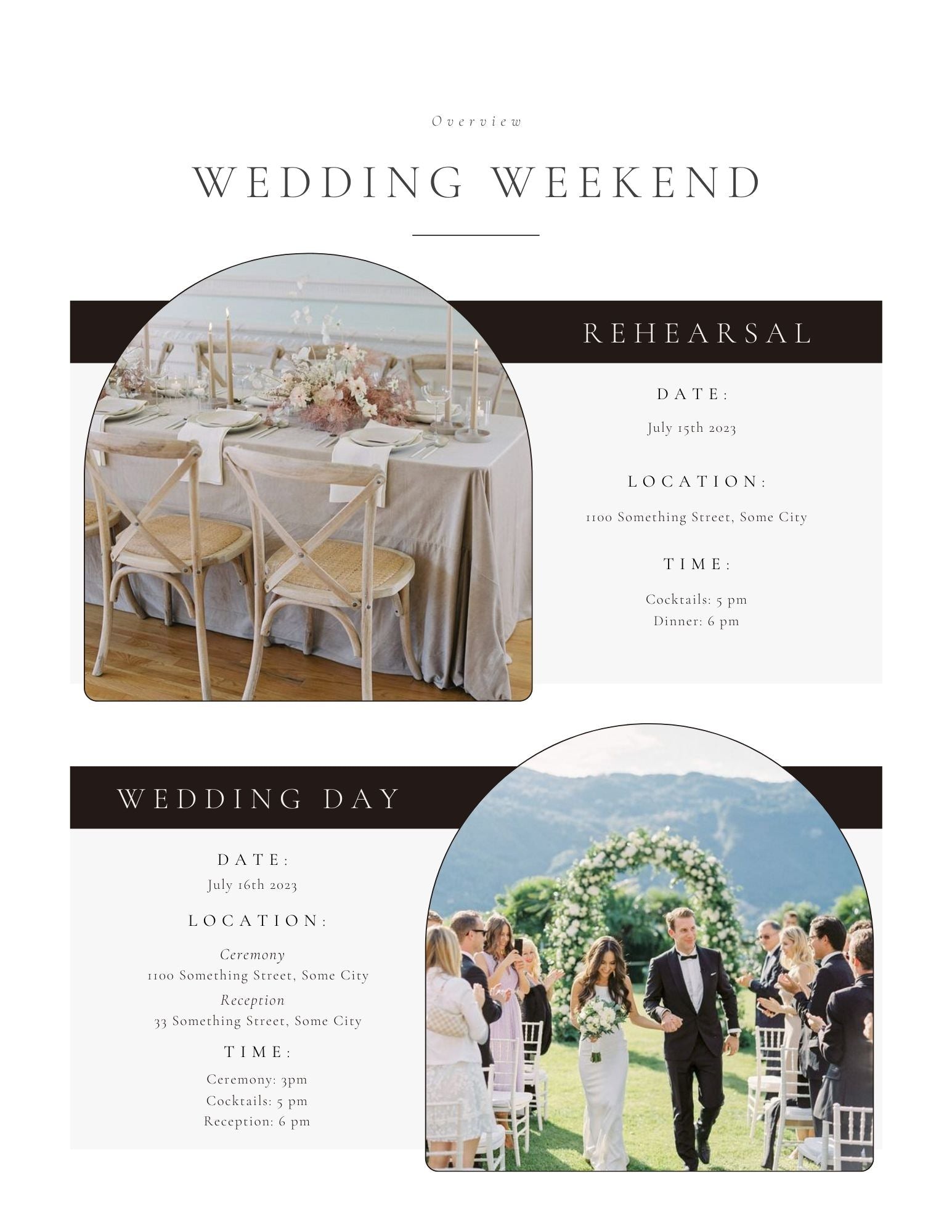 wedding weekend itinerary fillable binder for at home printing