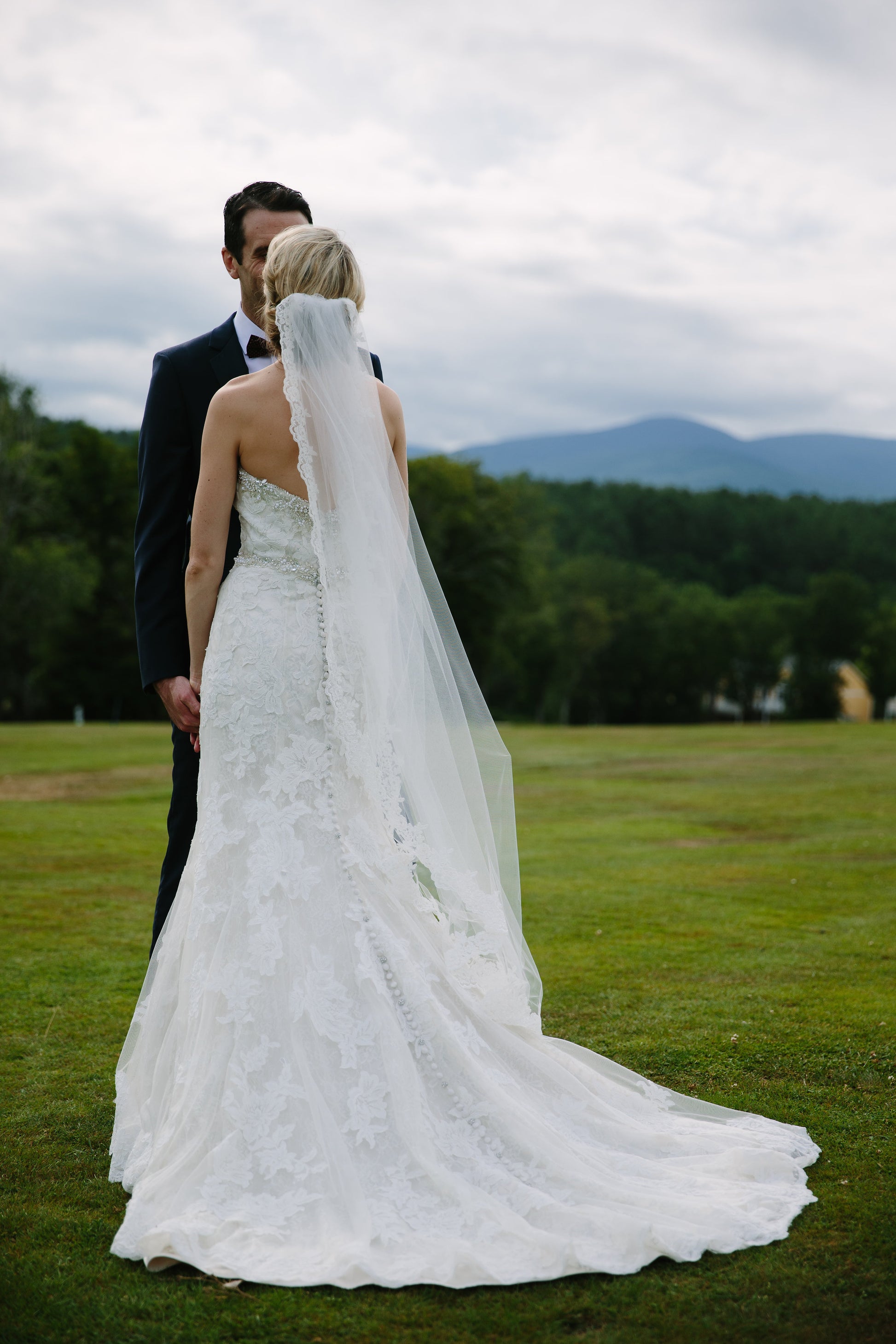 One Blushing Bride Lace Waltz Length Wedding Veil, White / Off White / Ivory Bridal Veil Light Ivory / Waltz 45-48 inch / No Beading