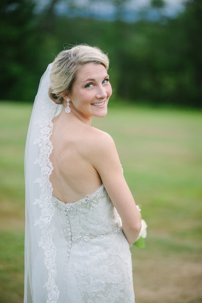 Timeless and Classic Bride in Lace Gown and French Lace Wedding Veil by One Blushing Bride
