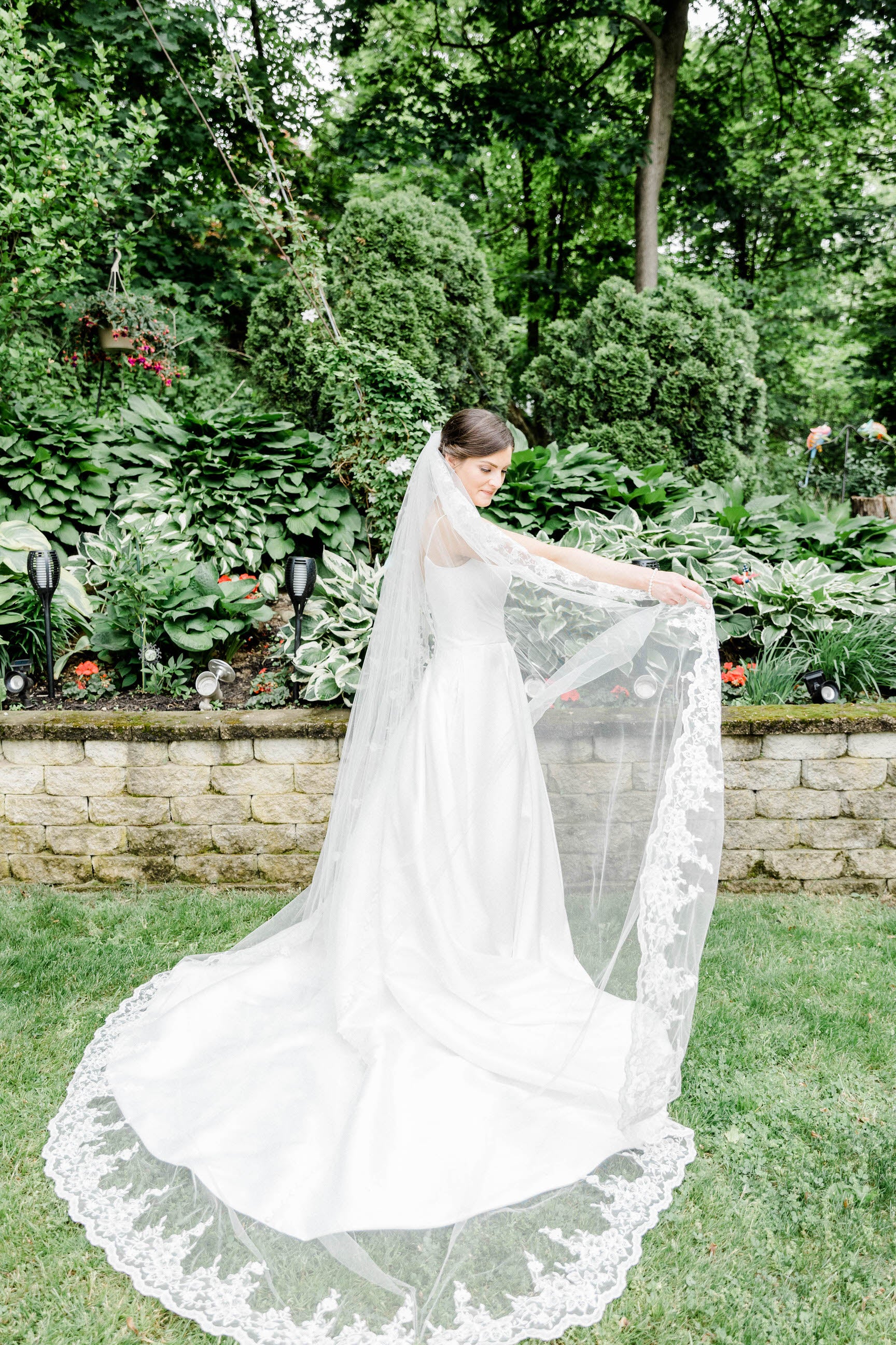 Cathedral Veil with Floral French Lace Trim, White/ Off White/ Ivory Lace  Wedding Veil