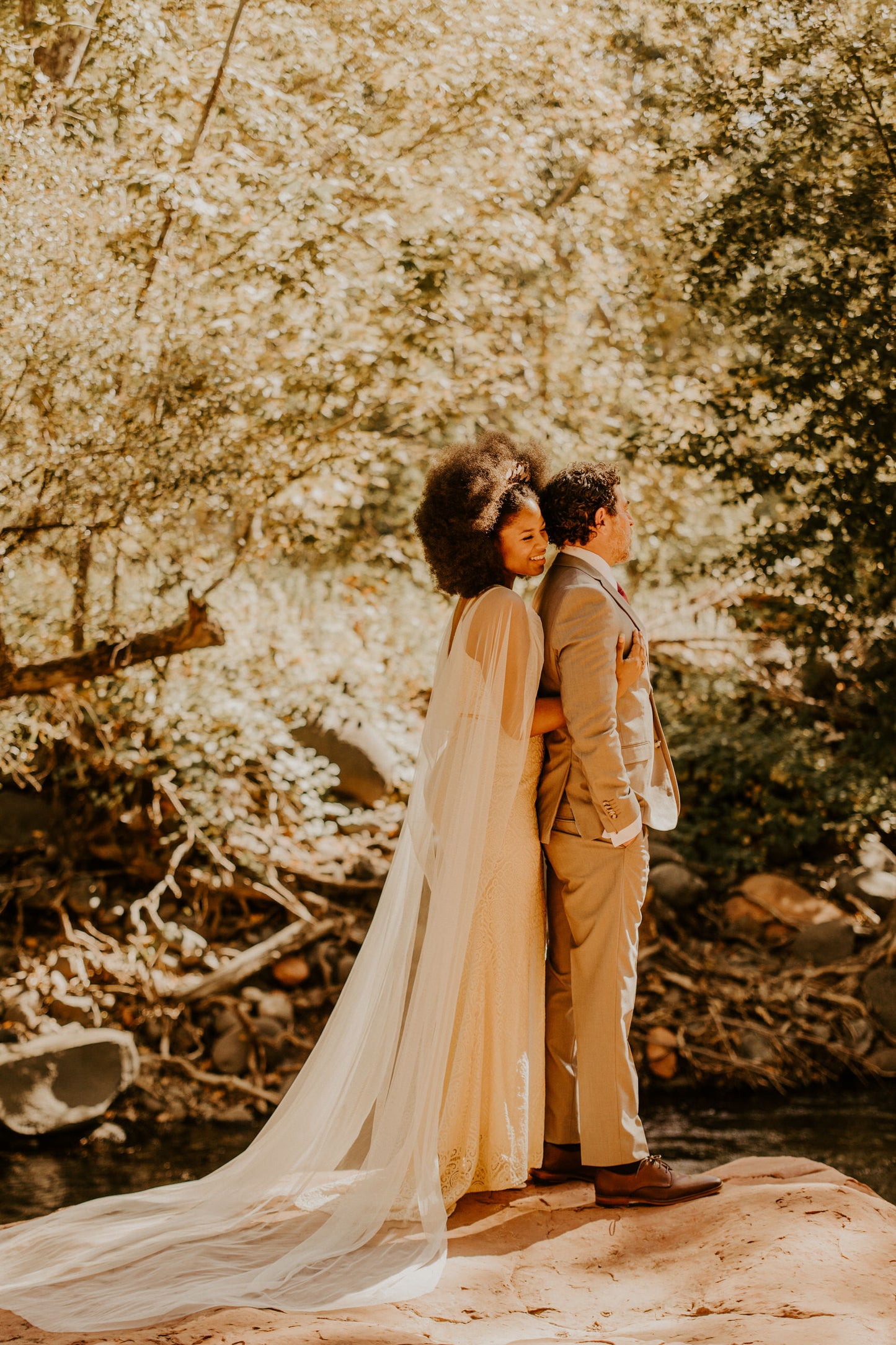 modern elopement wedding with bride in long wedding dress wrap