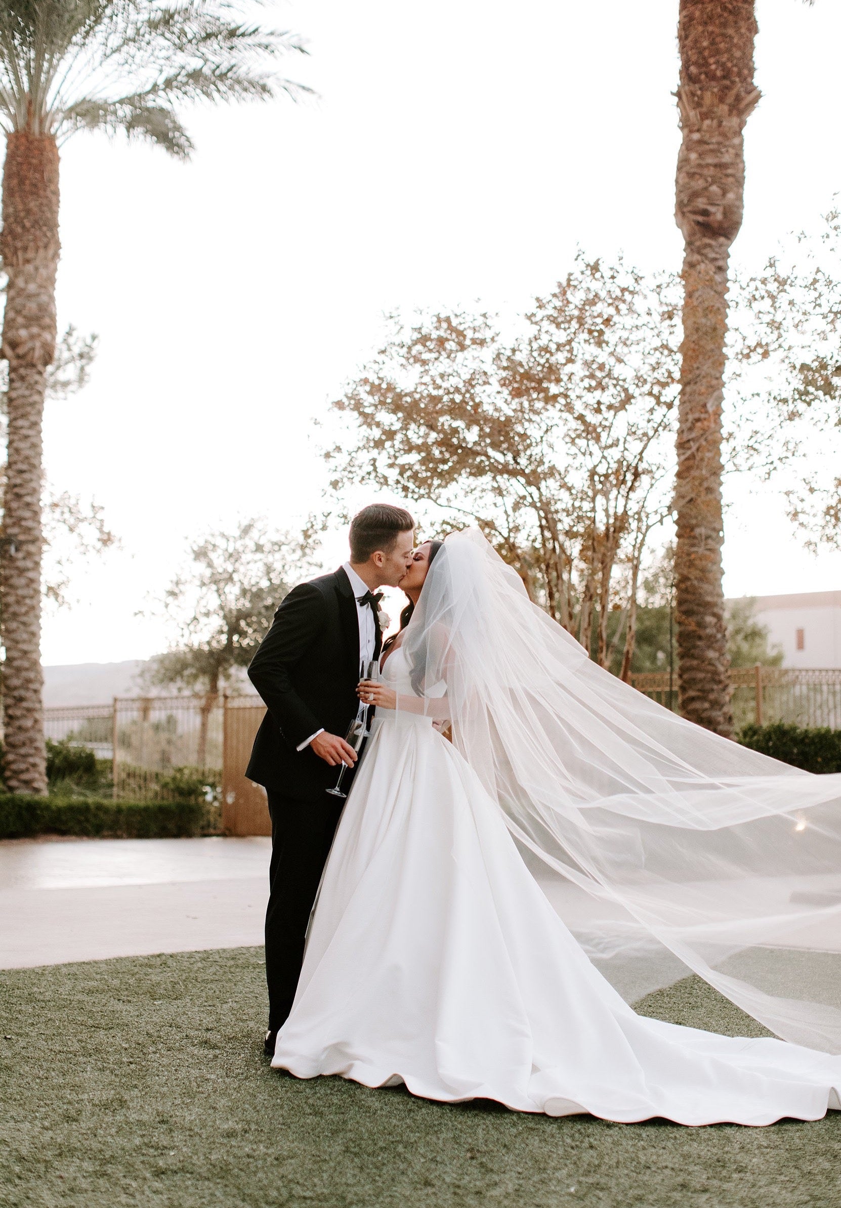 extra puffy two layer cathedral length veil for outdoor wedding