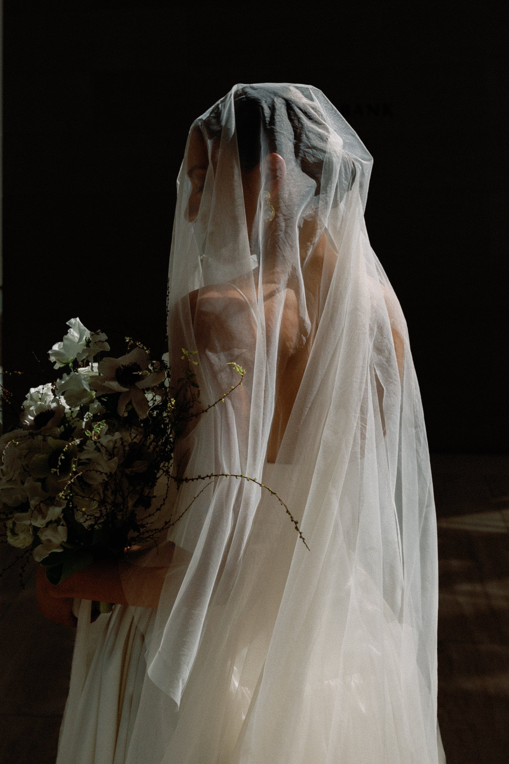 Sheer Drop Bridal Veil With Long Blusher, No Comb cathedral Veil