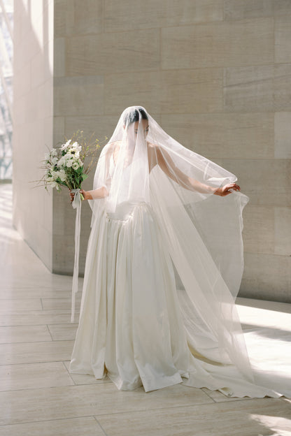 Marietta - Cathedral Length Bridal Drop Veil with Blusher and Comb — NK  Bride