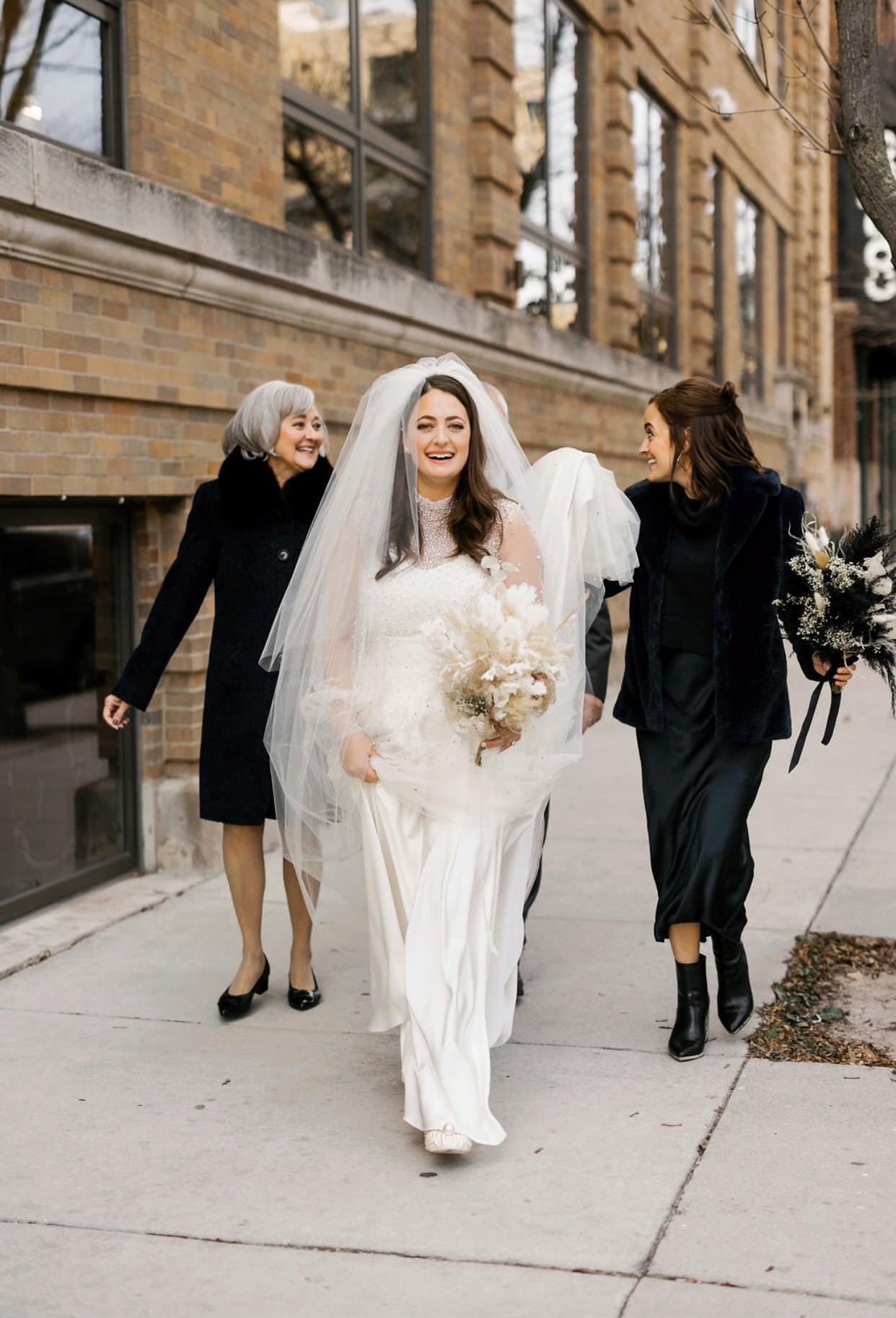 chic city wedding with extra full double layer bridal veil