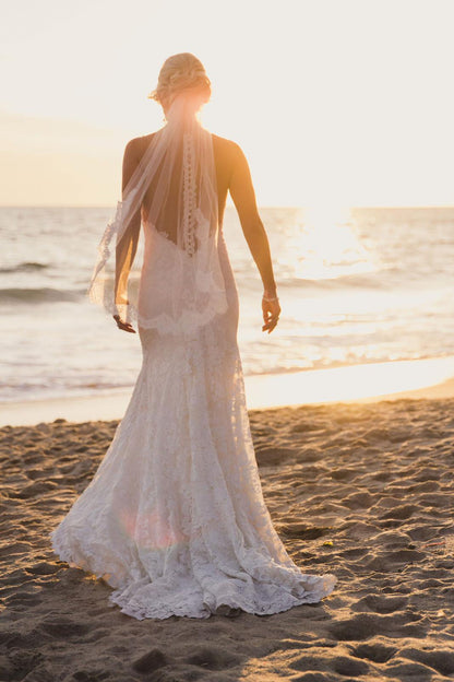 medium lace wedding veil for beach wedding