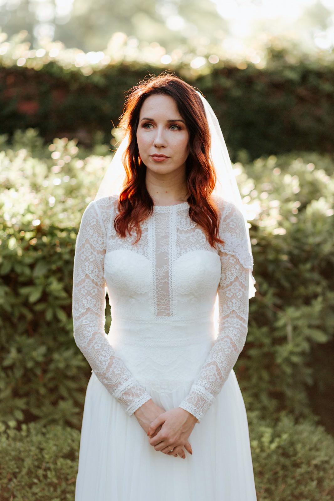 boho bride in soft shoulder length lace bridal veil