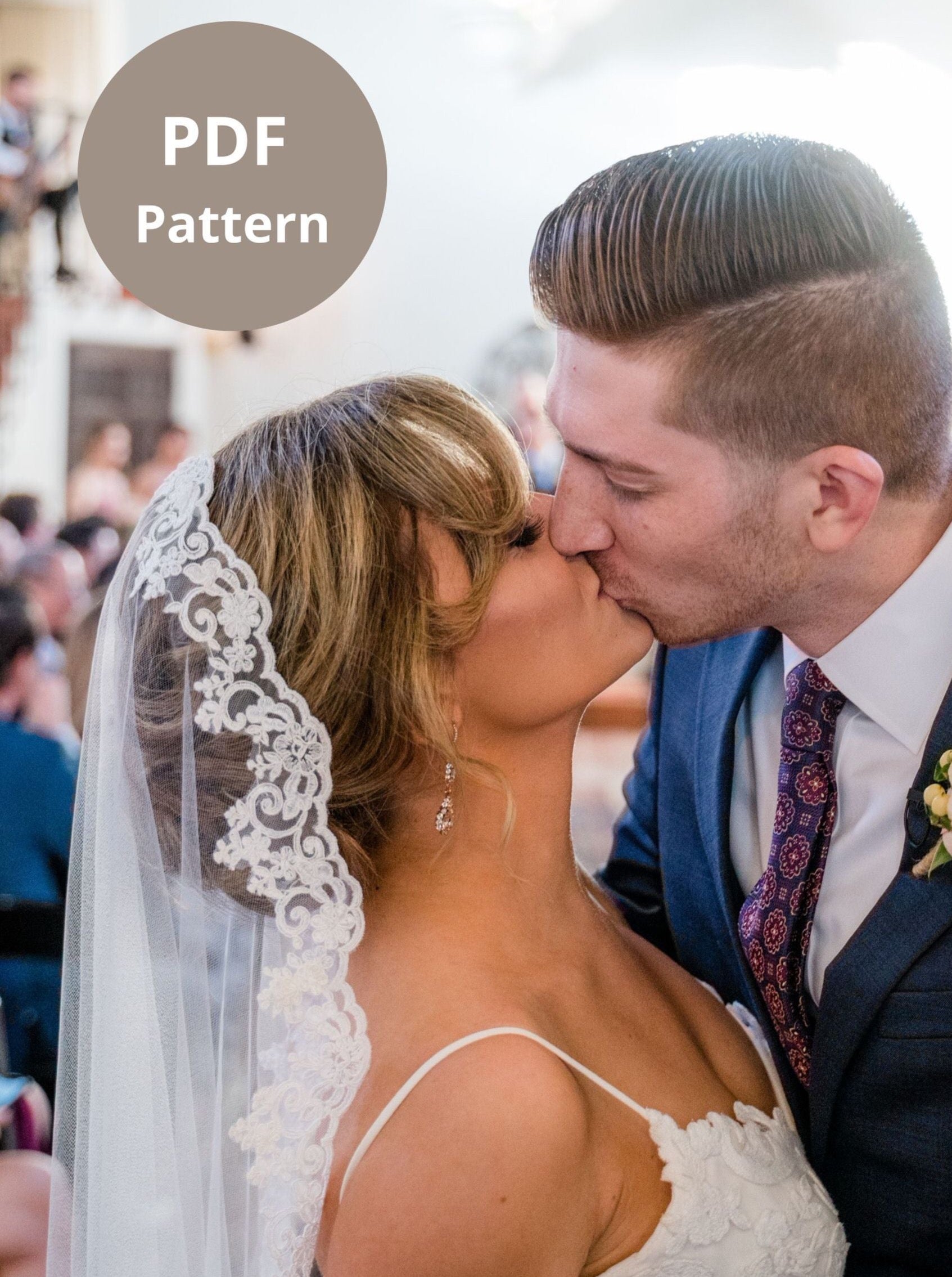 sheer one layer mantilla wedding veil on bride wearing updo with instructions on how to make the accessory