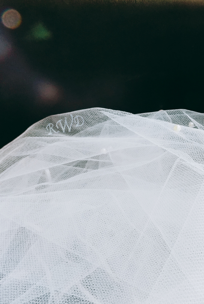 small script wedding embroidery on wedding veil tulle