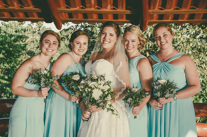 mid-length wedding veil for baby blue tropical wedding